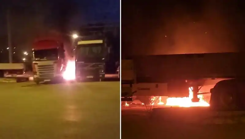 : Park Halindeki Tırlara İnanılmaz Saldırı: Yangın Çıktı!